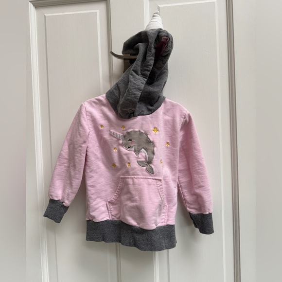 Doodle Pants 3T Pink & Gray Girls Narwhal Horn Hooded Sweatshirt - Picture 1 of 8